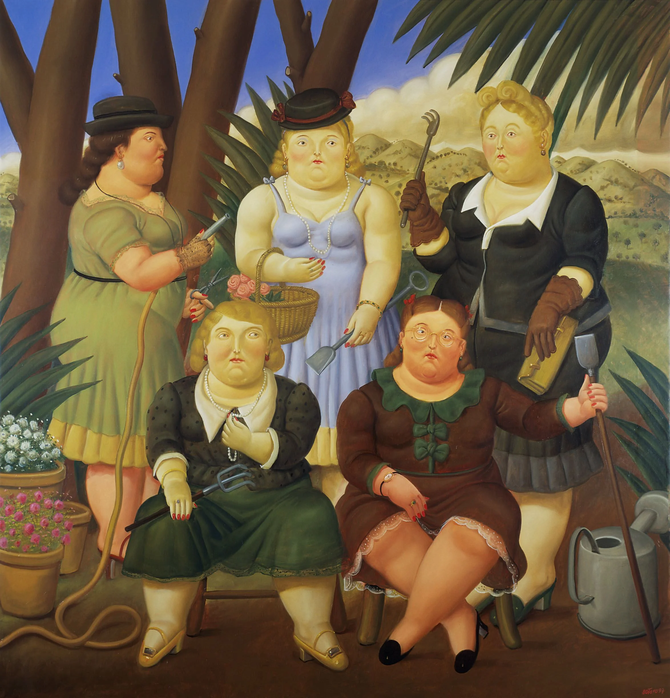 Fernando Botero - The Gardening Club - Ročno naslikane reprodukcije znanih slikarjev, moderne stenske slike, umetniške slike za na steno