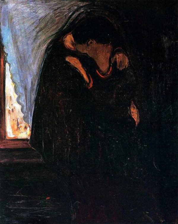 Edvard Munch - Il Bacio - Riproduzioni dipinte a mano di famosi pittori, quadri moderni, quadri artistici per parete