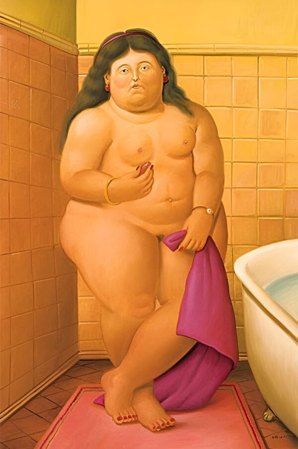 Fernando Botero - The bathroom 2 - Ročno naslikane reprodukcije znanih slikarjev, moderne stenske slike, umetniške slike za na steno