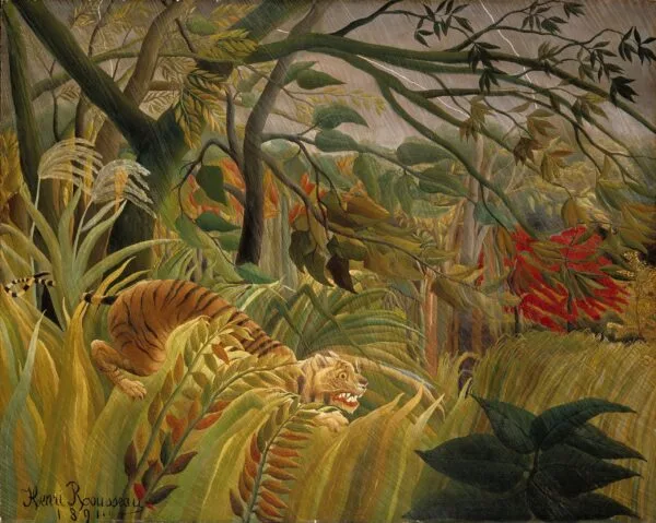 Tiger-in-a-Tropical-Storm-Henri-Rousseau - Riproduzione dipinta a mano di famosi pittori, quadri moderni, quadri artistici per la parete