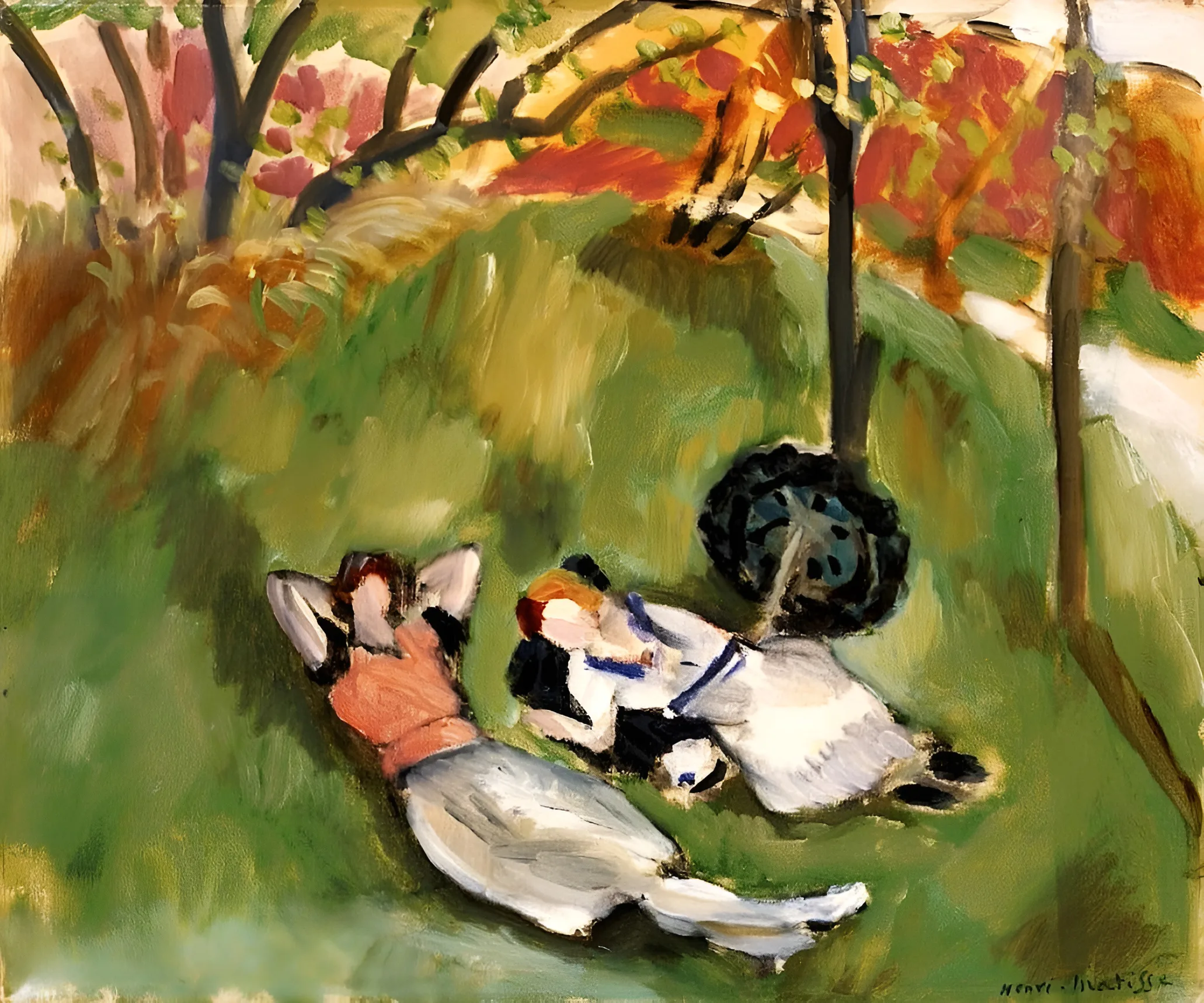 Henri Matisse – Zwei liegende Figuren in einer Landschaft – handgemalte Reproduktion auf Leinwand