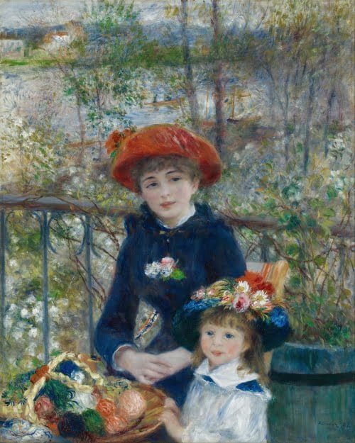 Two-Sisters-Aka-On-The-Terrace-Auguste-Renoir Ročno naslikane reprodukcije znanih slikarjev, moderne stenske slike, umetniške slike za na steno