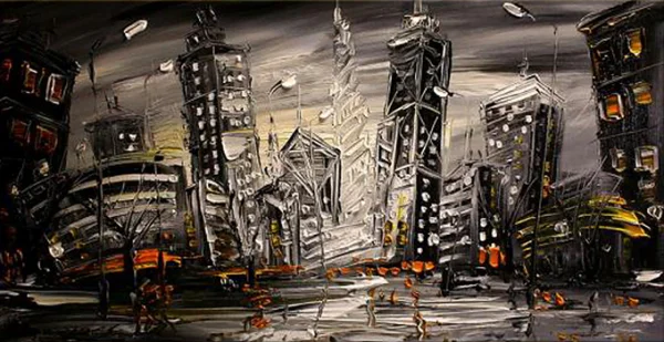 Umetniska-slika-Mesto-ponoci Ročno naslikane reprodukcije znanih slikarjev, moderne stenske slike, umetniške slike za na steno