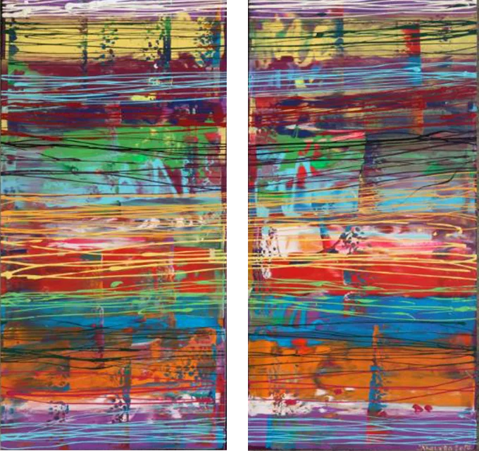 Mehrteilige Gemälde - Linien und Farben – handgemalte Reproduktion auf Leinwand