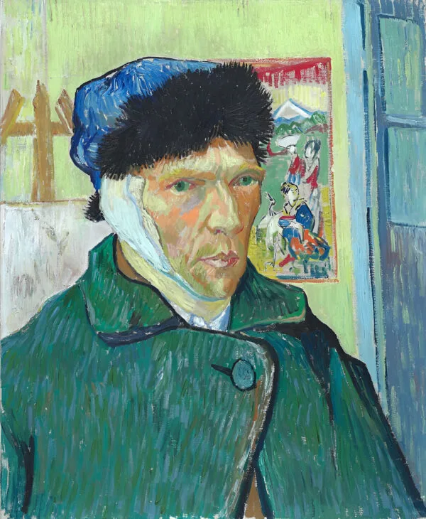 Vincent-Van-Gogh-reprodukcija-slike-A-self-portrait-with-a-bandaged-ear Kézzel festett híres festők reprodukciói, modern fali képek, művészeti festmények falra