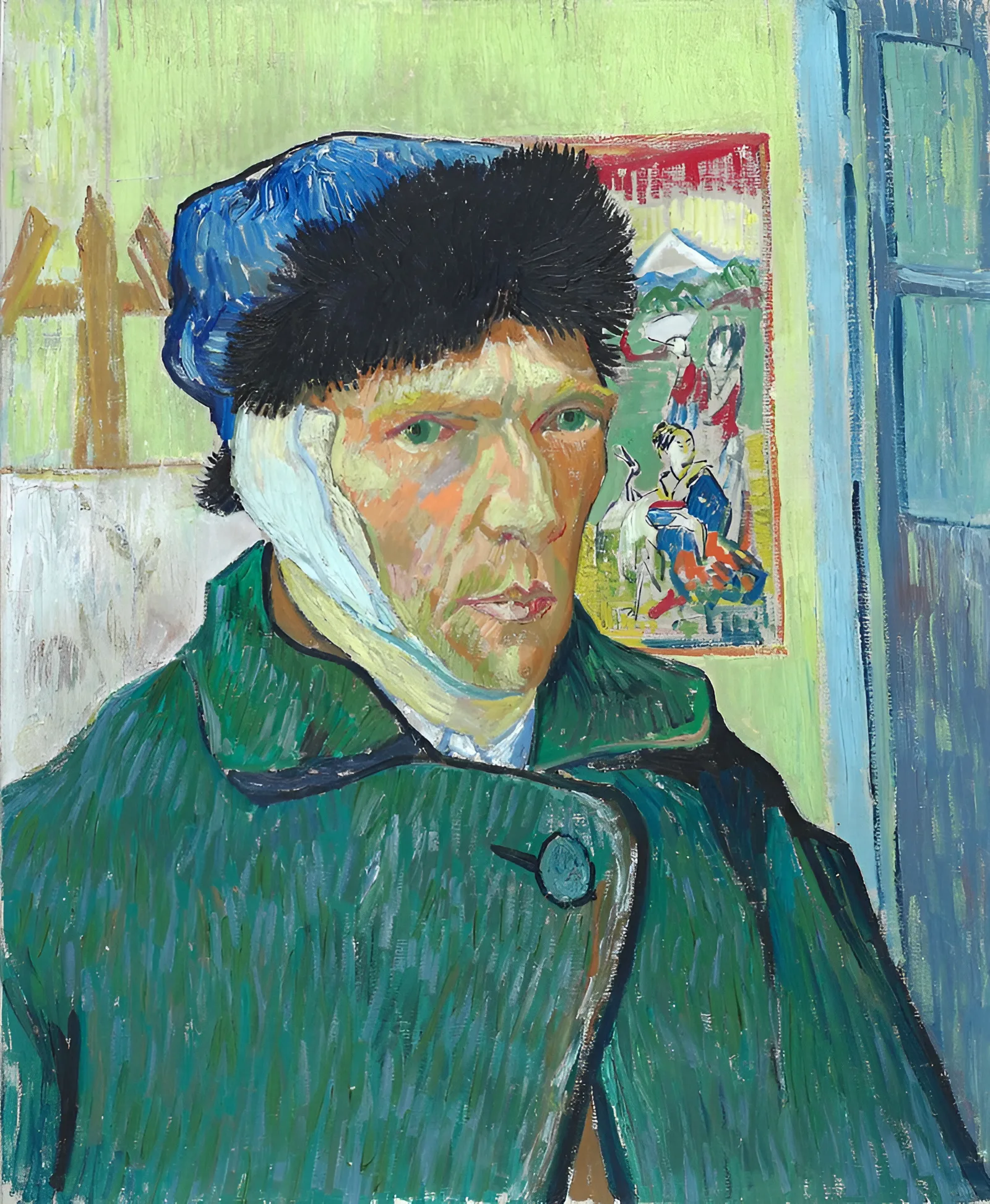 Vincent-Van-Gogh-reprodukcija-slike-A-self-portrait-with-a-bandaged-ear Kézzel festett híres festők reprodukciói, modern fali képek, művészeti festmények falra