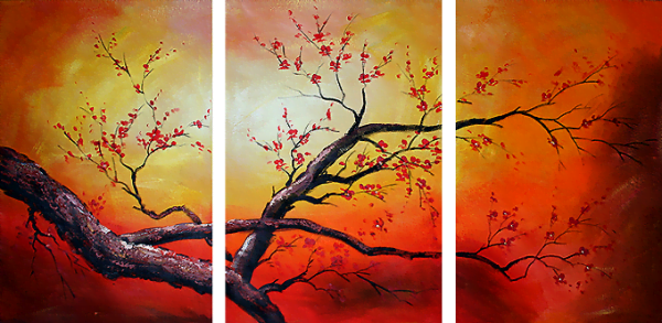 Canvas wall art, wall paintings, artistic paintings, modern paintings, ambient paintings, abstract paintings, decorative wall art, buying and selling paintings - Multi-panel painting, Decorative painting "Japanese Cherry Blossoms IV"