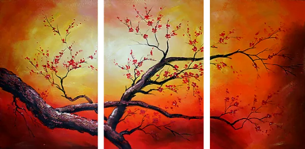 Leinwand-Wandgemälde, Wandgemälde, Kunstgemälde, moderne Gemälde, Ambiente-Gemälde, abstrakte Gemälde, dekorative Wandgemälde, Gemälde kaufen und verkaufen – mehrteilige Gemälde, dekorative Gemälde japanische Kirschbäume IV