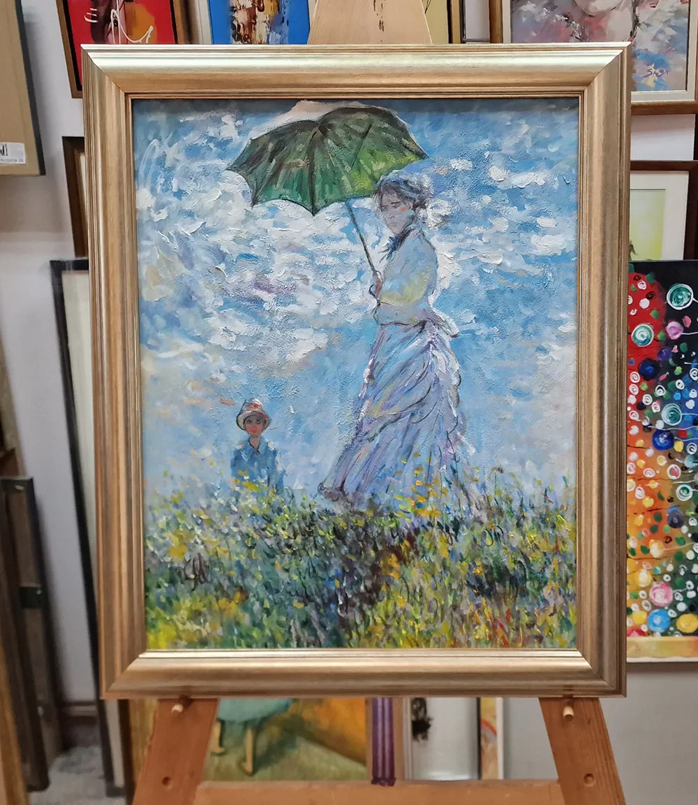 Claude Monet – Donna con parasole – riproduzione dipinta a mano su tela, quadro artistico (8)