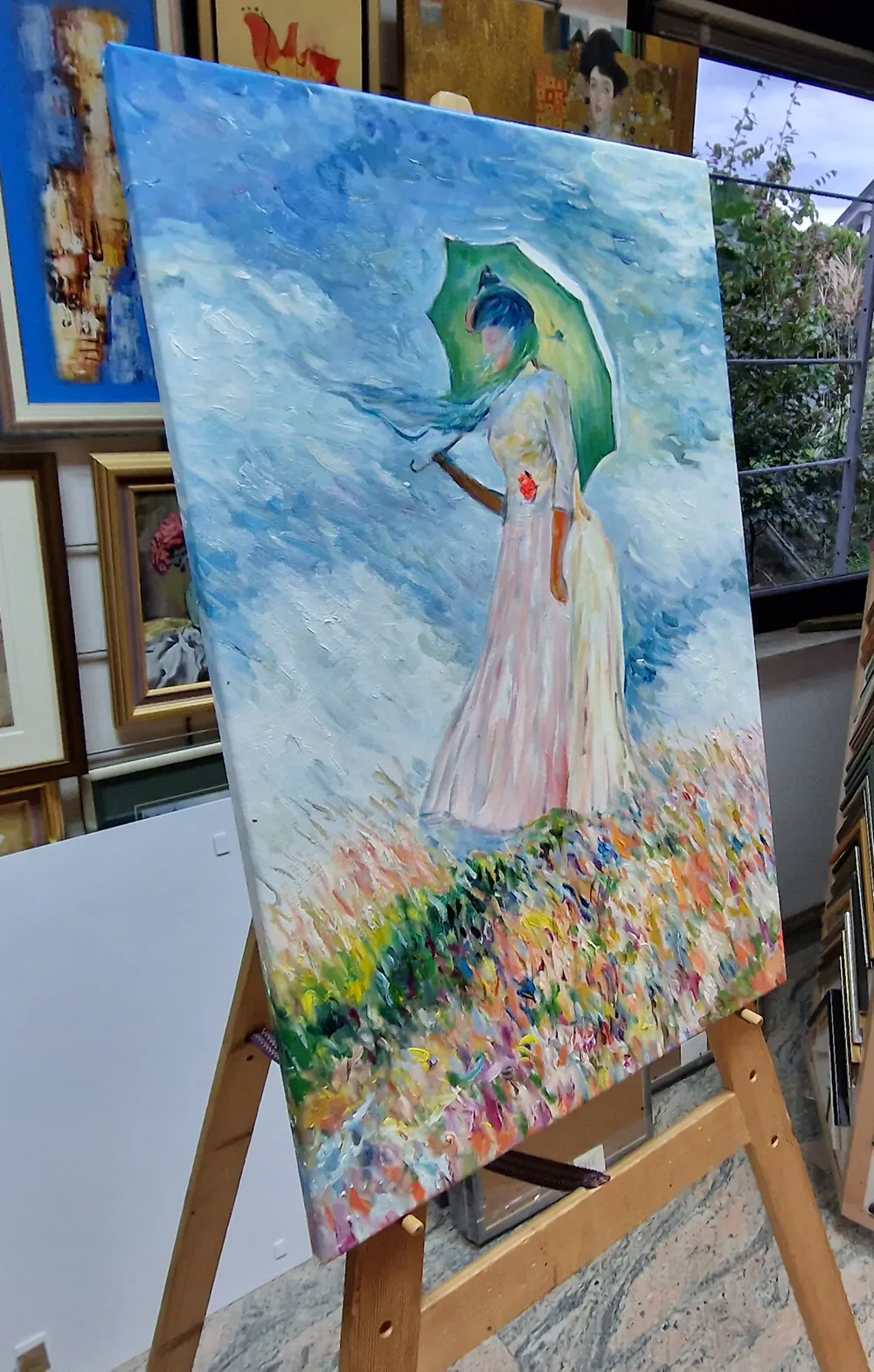 Claude Monet - Donna con parasole (rivolta a sinistra) - quadro dipinto a mano - olio su tela
