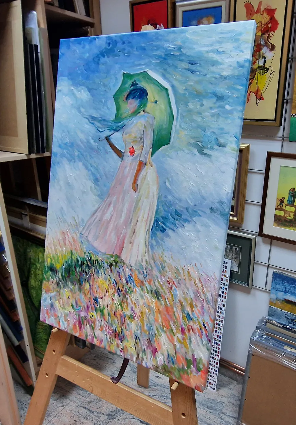 Claude Monet - Donna con parasole (rivolta a sinistra) - quadro su tela dipinto a mano per il soggiorno - riproduzione