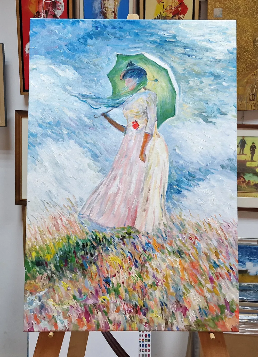 Claude Monet - Donna con parasole (rivolta a sinistra) - quadro su tela - copia dipinta a mano su ordinazione