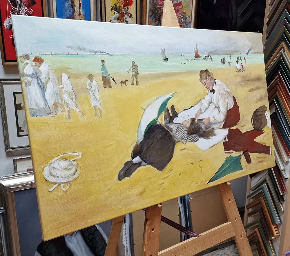 Edgar Degas - Strandszene - handgemaltes Gemälde - Öl auf Leinwand