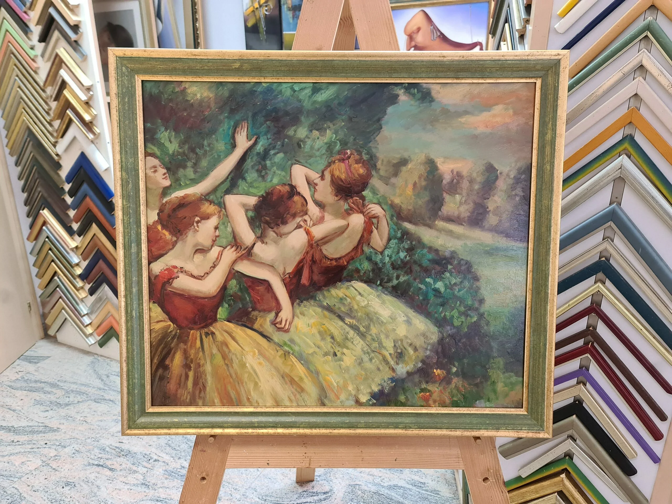 Edvard Degas - Four Dancers - fotografija ročno narisane reprodukcije slike na platnu Edvard Degas - Four Dancers - fotografija ročno narisane reprodukcije slike na platnu