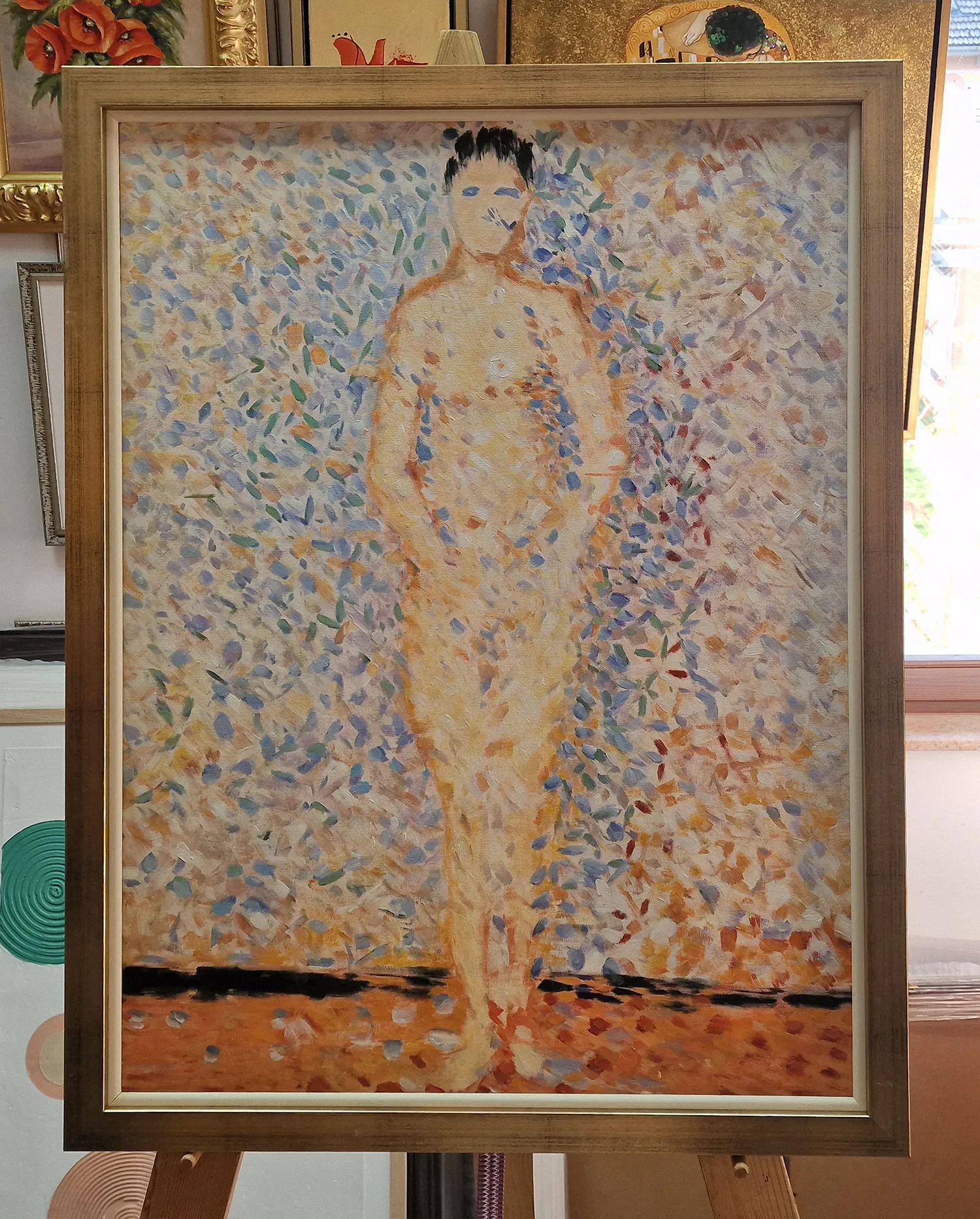 Georges Seurat - Model s pogledom naprej (študija za Modelke) - reprodukcija na platnu - ročno slikano olje