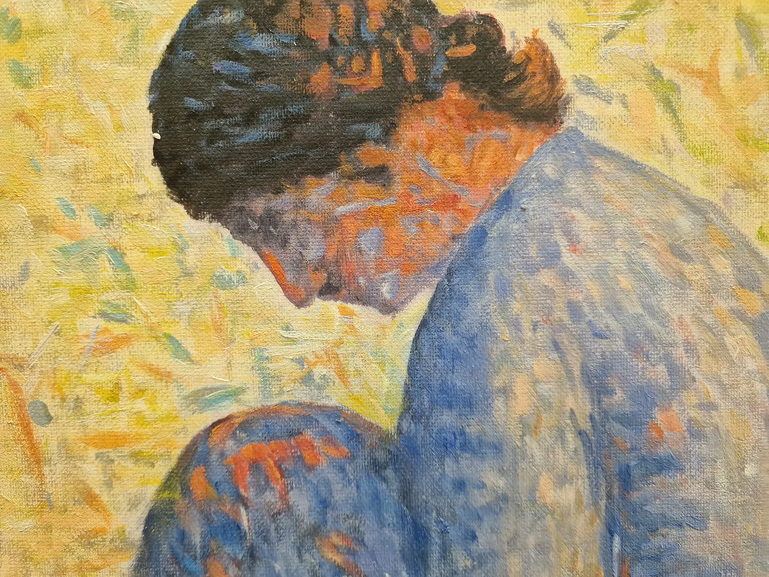 Georges Seurat - Kmečka ženska sedi v travi (Paysanne assise dans l'herbe) - umetniška slika na platnu - ročno slikana reprodukcija