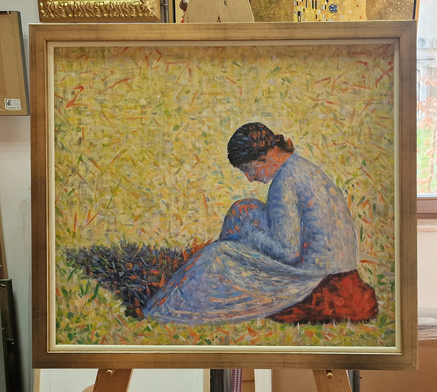 Georges Seurat - Kmečka ženska sedi v travi (Paysanne assise dans l'herbe) - olje na platnu - ročno slikana kopija po naročilu