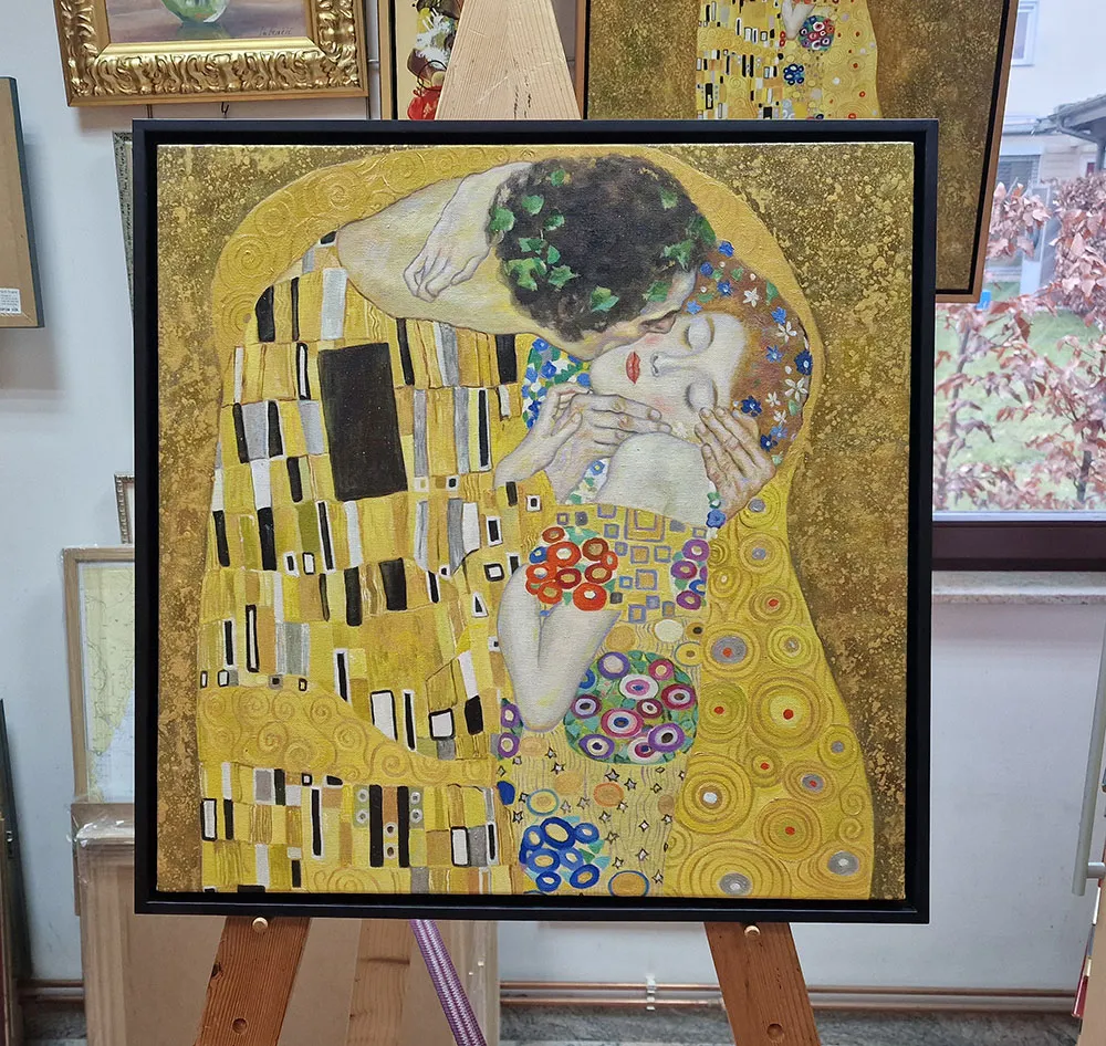 Gustav Klimt - Der Kuss (Detail) - Reproduktion eines Gemäldes - handgemaltes Öl auf Leinwand