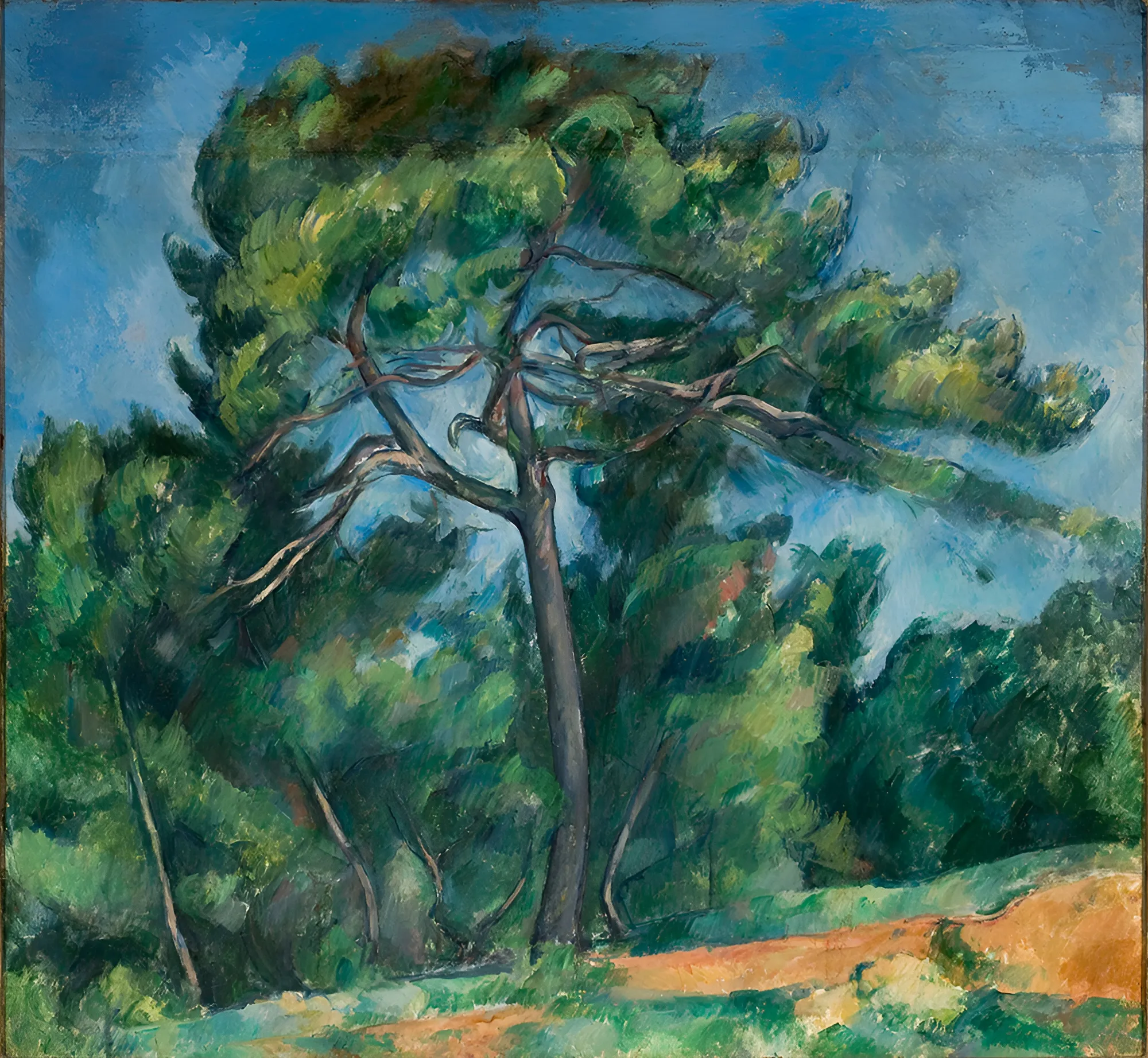Paul Cézanne – Veliki bor, jedan veliki bor širi grane preko modrog neba, uljana slika na platnu
