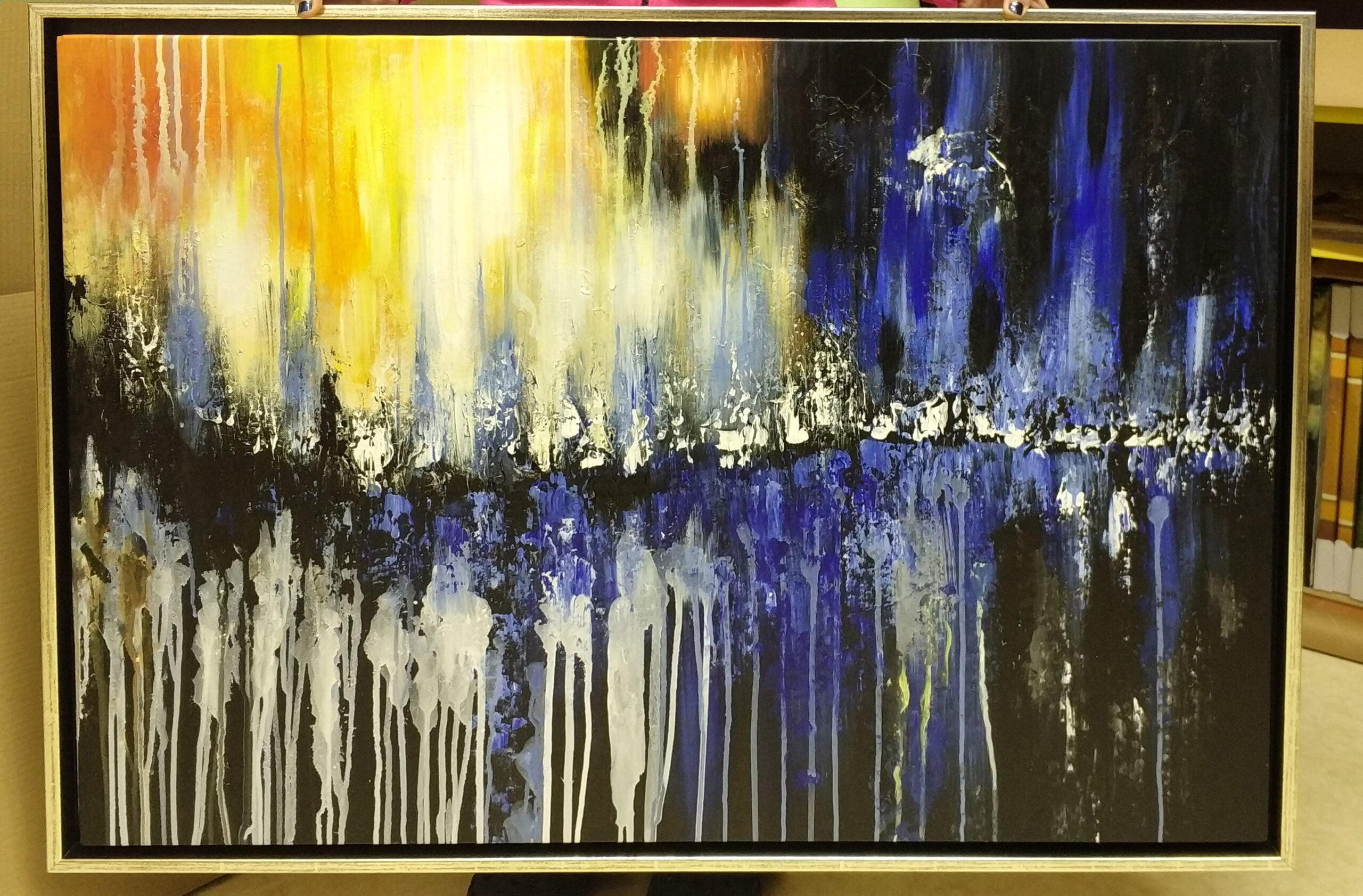 Ročno naslikane umetniške slike na platnu. Moderne, abstraktne, dekorativne slike za na steno - modrina