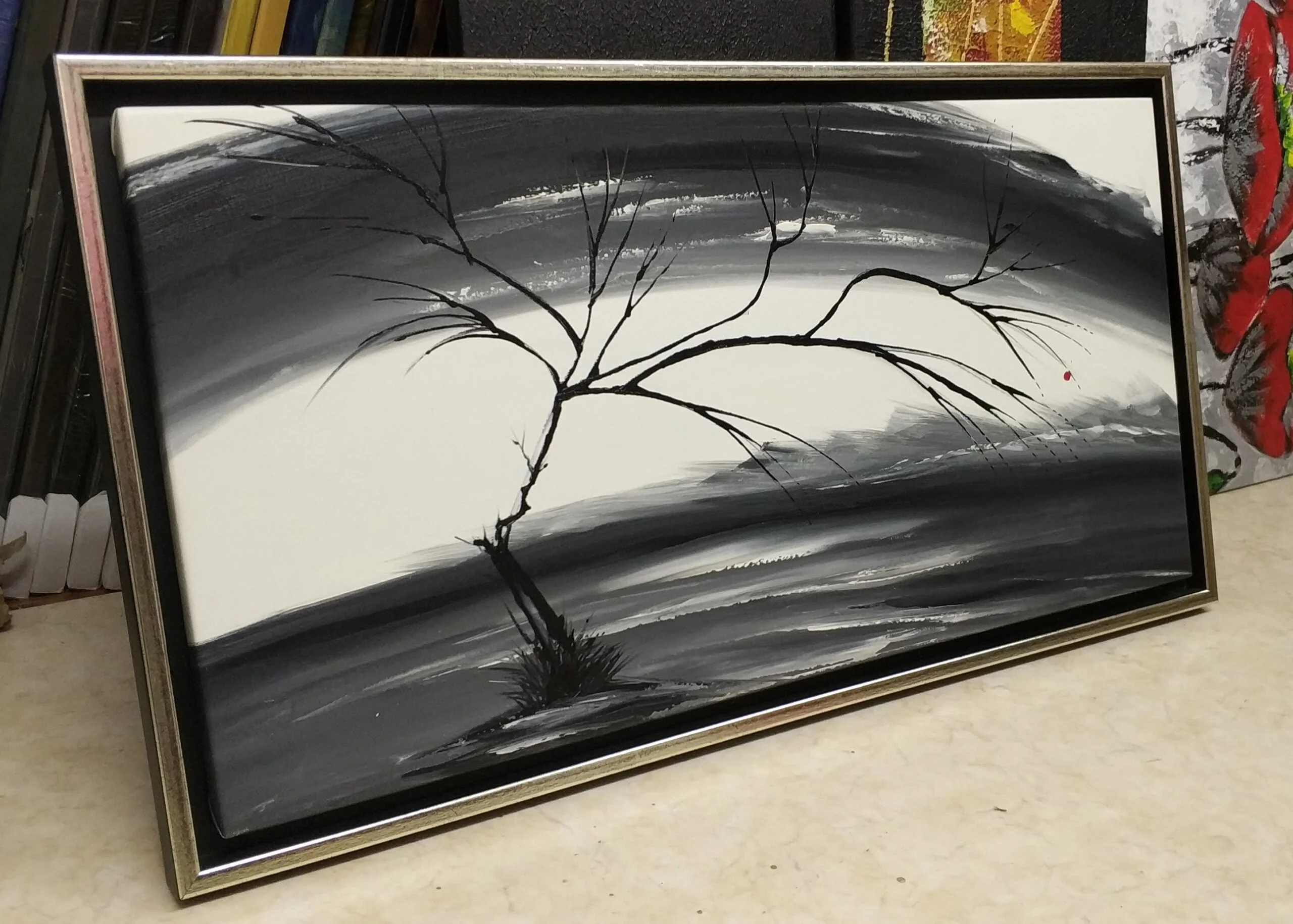 Handgemalte Kunstgemälde auf Leinwand. Moderne, abstrakte, dekorative Bilder für die Wand 9 Schwarz-Weiß-Baum – handgemaltes Leinwandgemälde