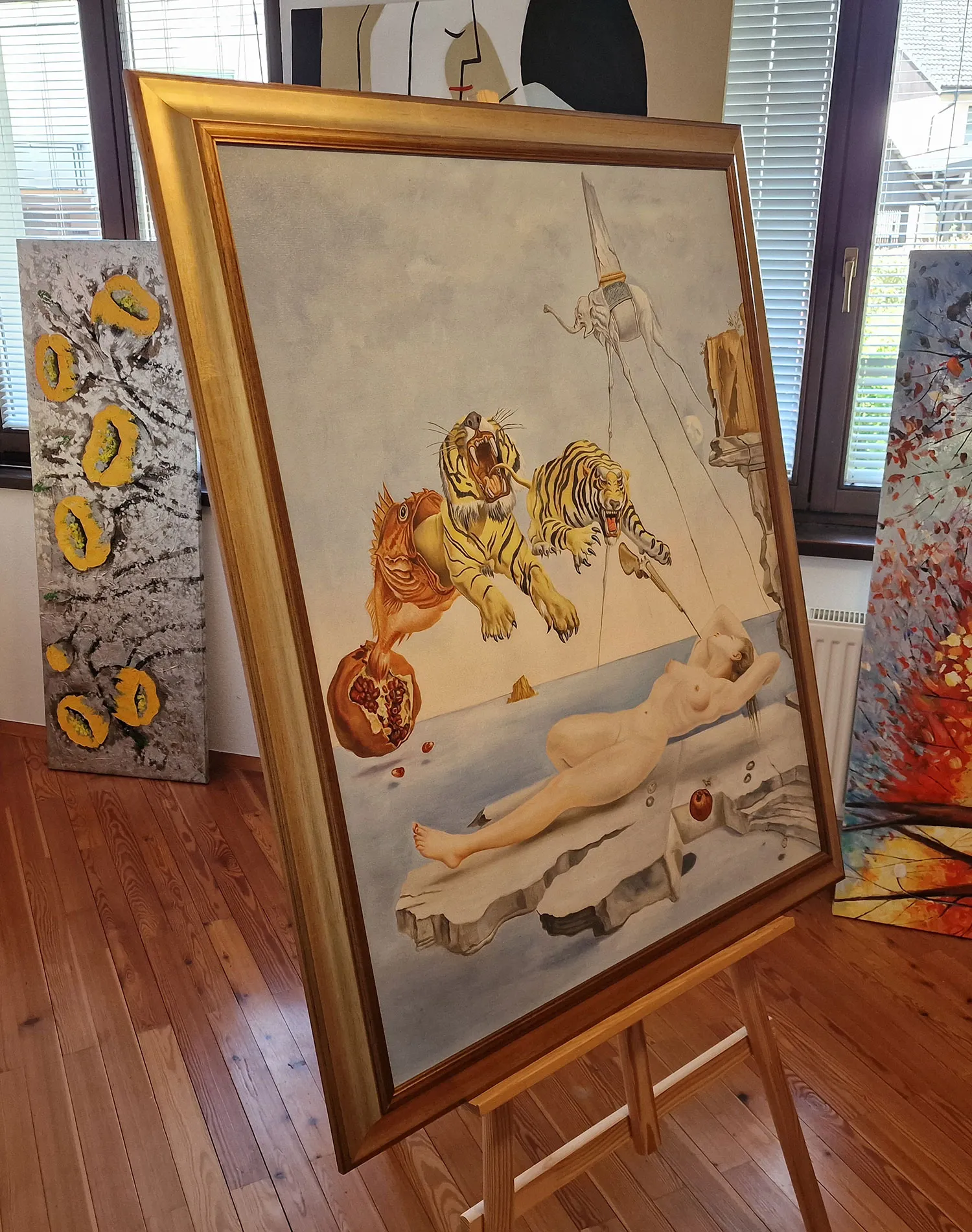 Salvador Dali - One Second Before Awakening from a Dream Caused by the Flight of a Bee Around a Pomegranate Salvador Dalí - One Second Before Awakening from a Dream Caused by the Flight of a Bee Around a Pomegranate - oil painting on canvas - hand-painted copy made to order