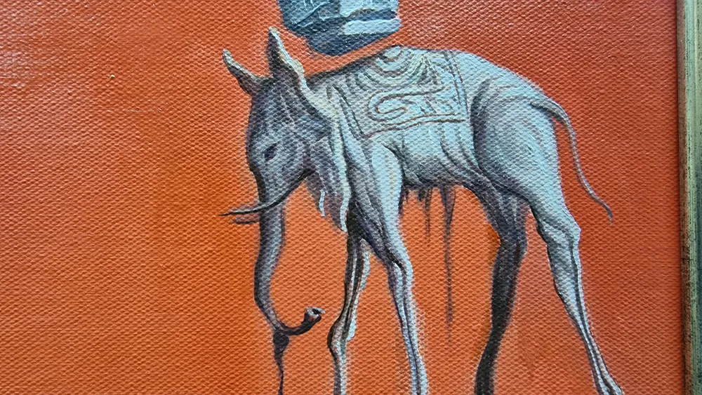 Salvador Dali - The Elephants - reprodukcija slike na platnu Salvador Dalí - Sloni - olje na platnu - ročno slikana kopija po naročilu