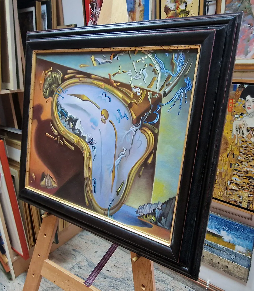 Salvador Dali - Soft Watch at the Moment of First Explosion Salvador Dalí - Orologio morbido al momento della prima esplosione - quadro dipinto a mano - olio su tela