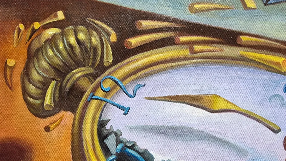 Salvador Dali – Soft Watch at the Moment of First Explosion reprodukcija slike na platnu Salvador Dalí - Mehka ura v trenutku prve eksplozije - ročno slikana umetniška slika - olje na platnu