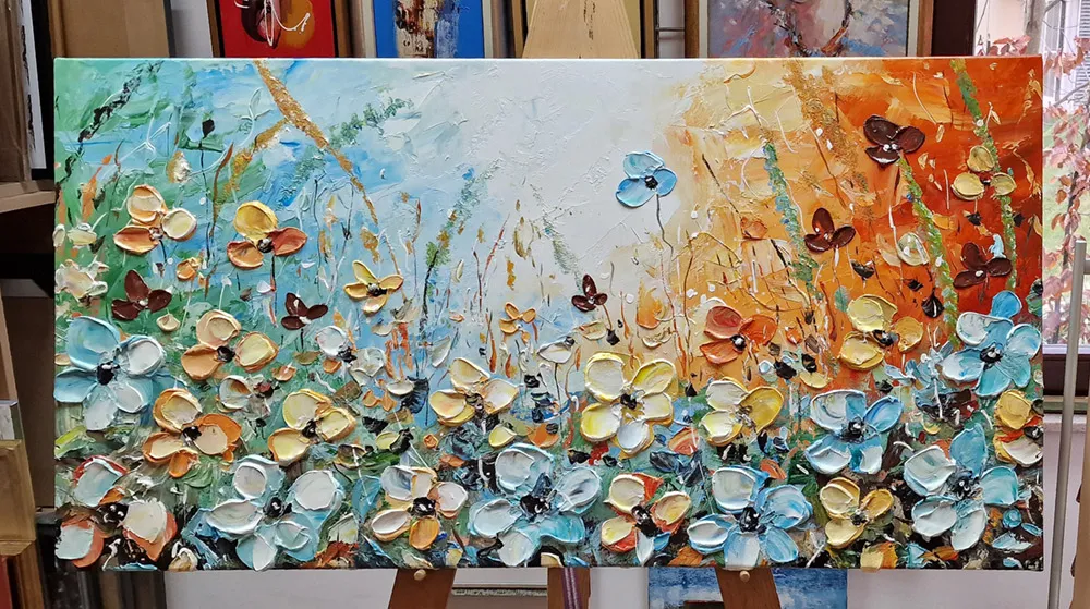 Quadri su tela - Prato fiorito - quadro dipinto a mano - olio su tela