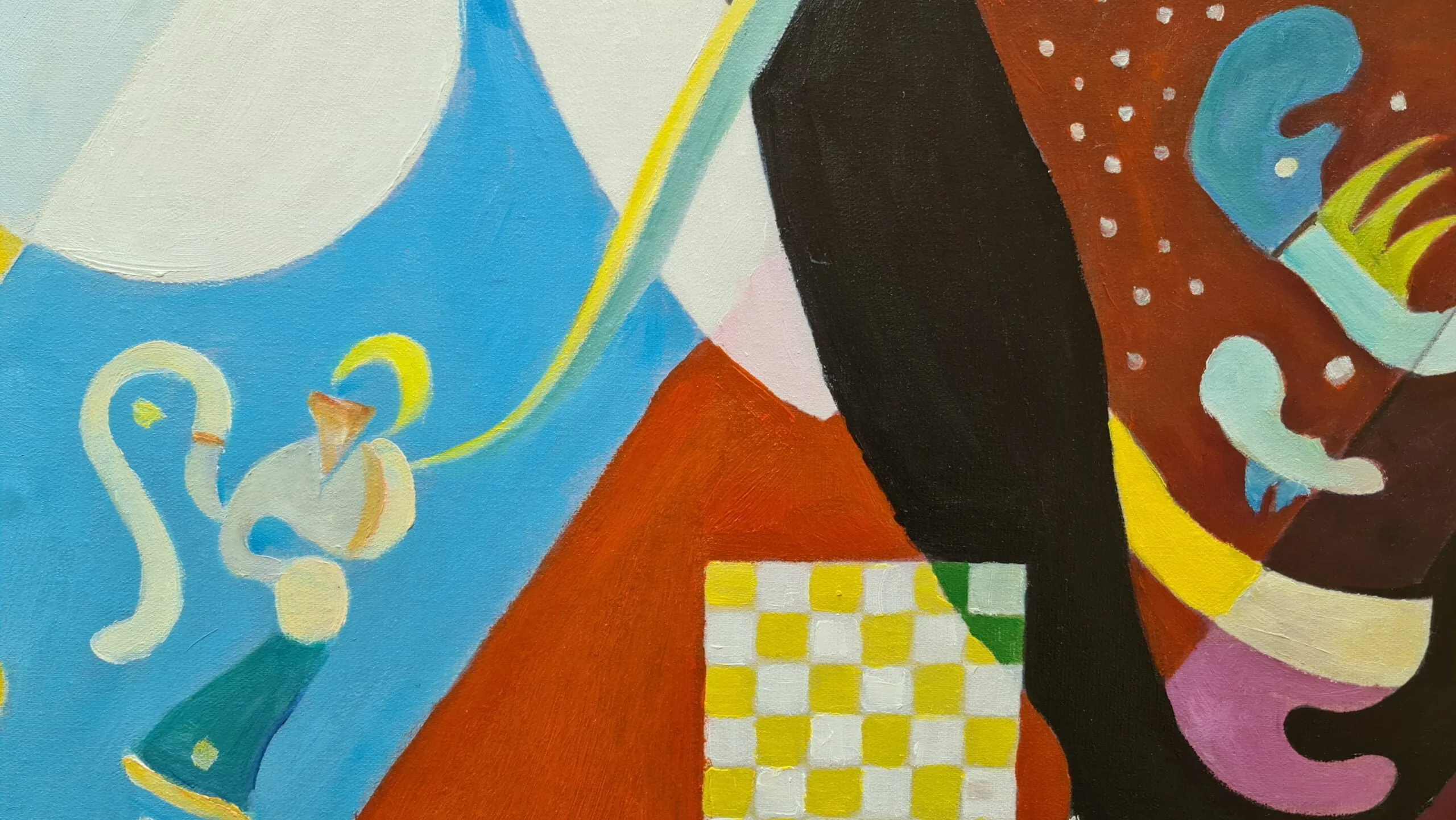 Composition IX – our hand-painted reproduction, detail: white disc and chequerboard
