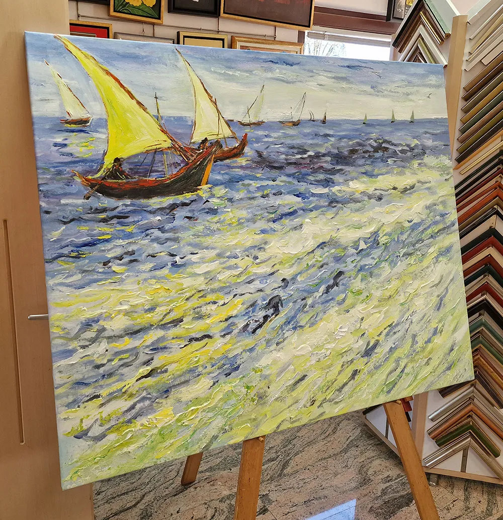 Vincent van Gogh - Fishing boats at sea Vincent van Gogh - Fishing Boats at Sea - canvas painting reproduction - hand-painted in oil