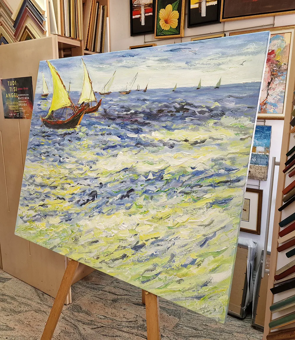 Vincent van Gogh - Fishing boats at sea Vincent van Gogh - Fishing Boats at Sea - hand-painted oil painting reproduction - oil on canvas