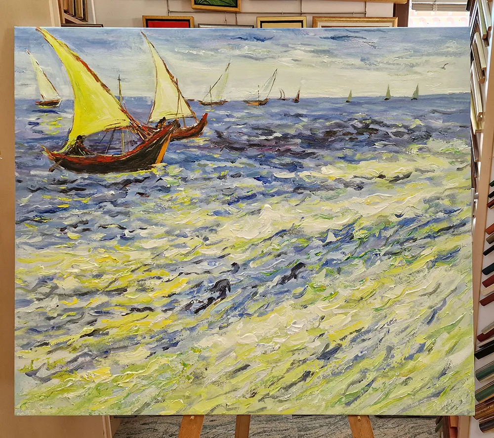 Vincent van Gogh - Fishing boats at sea Vincent van Gogh - Fishing Boats at Sea - oil painting reproduction on canvas - hand-painted