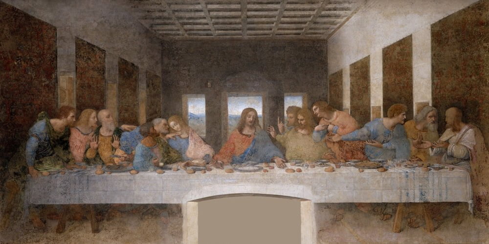 Leonardo da Vinci – L'Ultima Cena – Gesù e gli apostoli a tavola, composizione classica, riproduzione dipinta a mano su tela