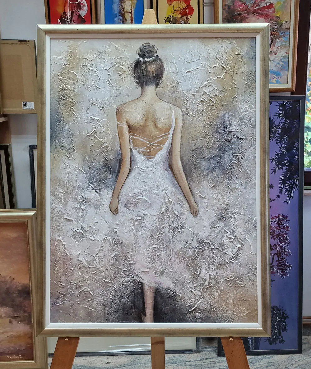 Kunstgemälde - Weißes Kleid - handgemaltes Gemälde - Öl auf Leinwand