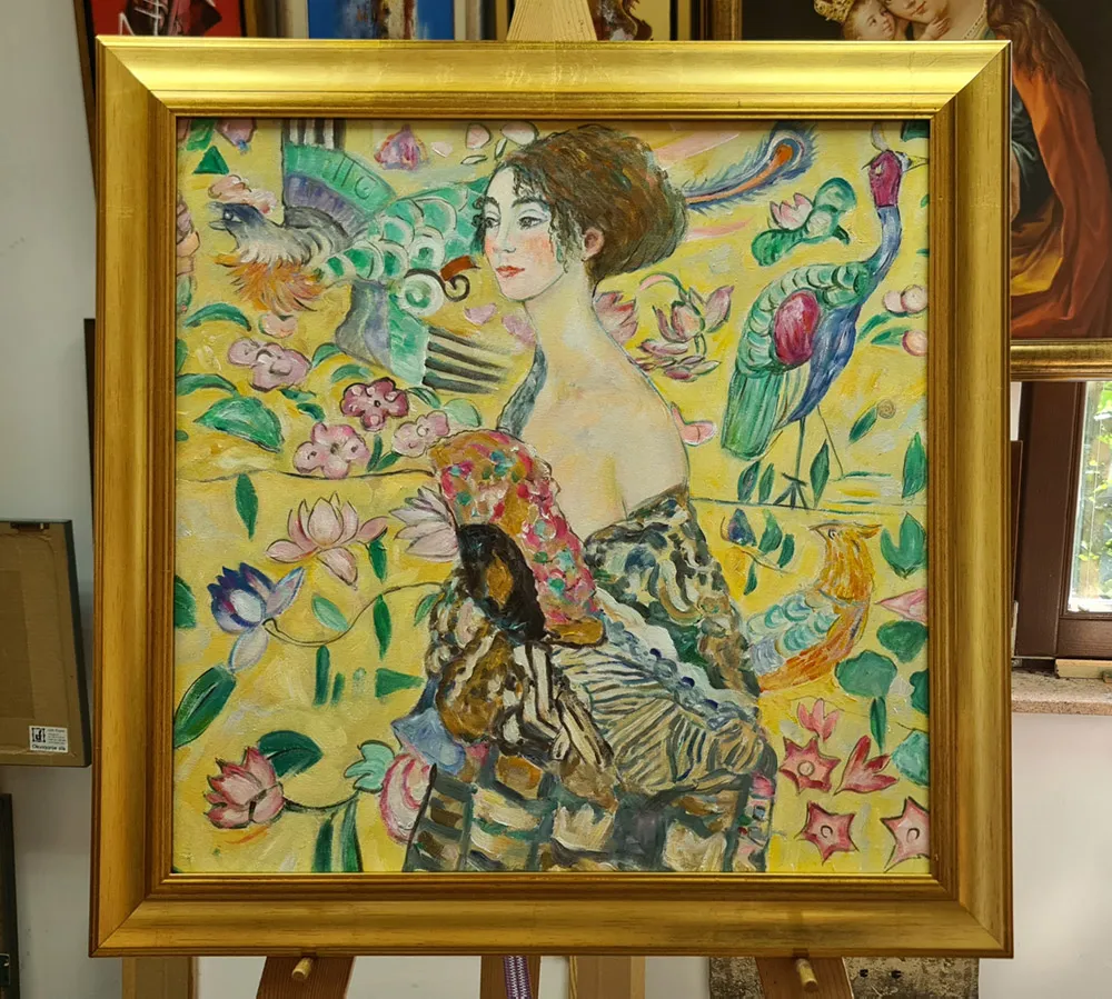 Gustav Klimt - Signora con ventaglio - quadro su tela dipinto a mano per il soggiorno - riproduzione