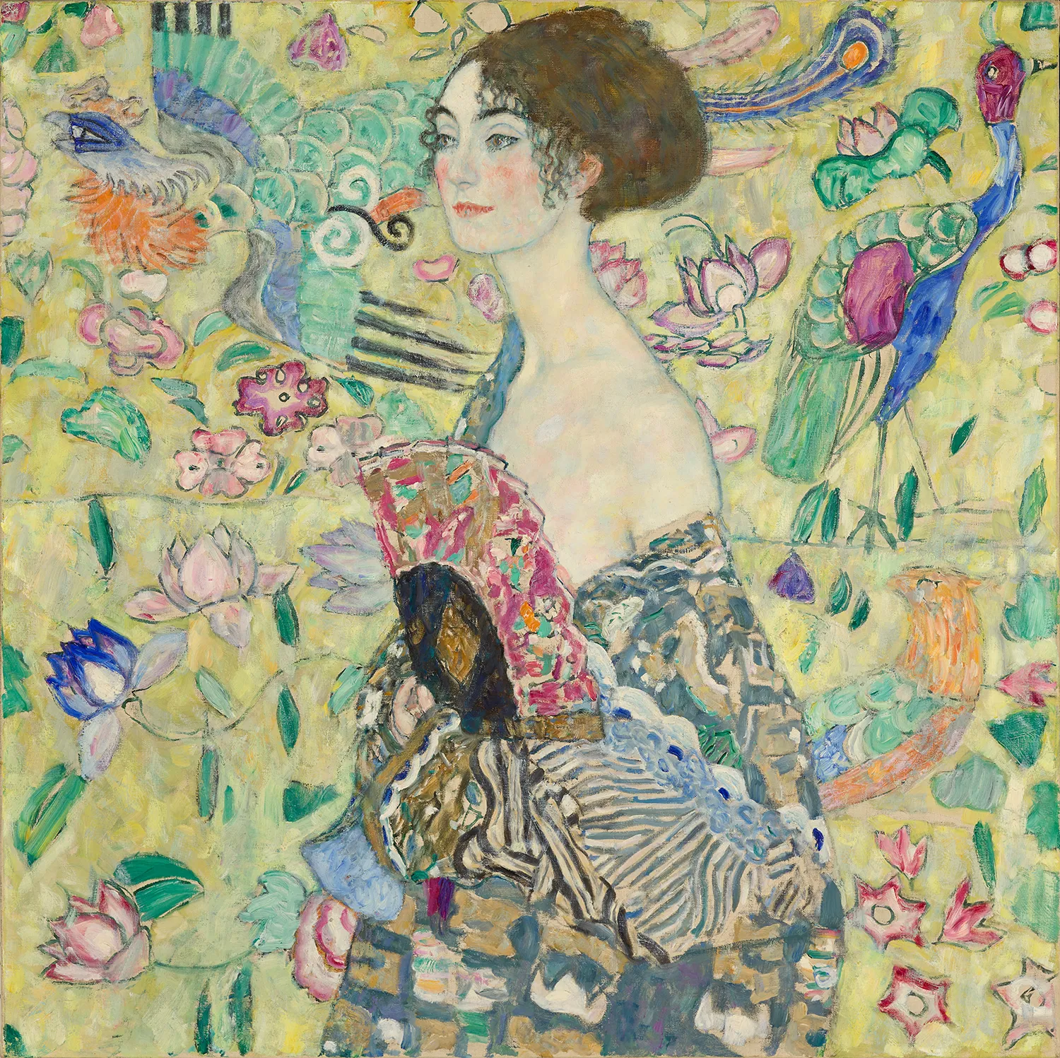 Gustav Klimt - Lady with a Fan - hand-painted oil painting reproduction - oil on canvas