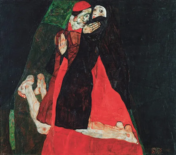 Egon Schiele - Kardinal in nuna (Božanje) - umetniška slika za dnevno sobo - reprodukcija na platnu