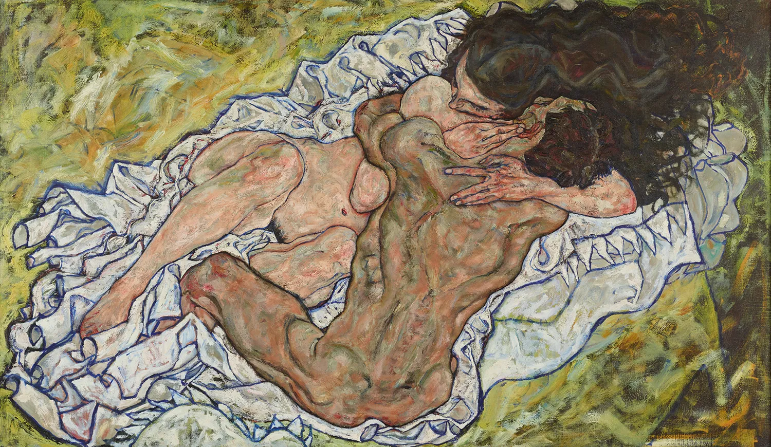 Egon Schiele - L'abbraccio - Amanti II (Die Umarmung) - quadro su tela dipinto a mano - riproduzione