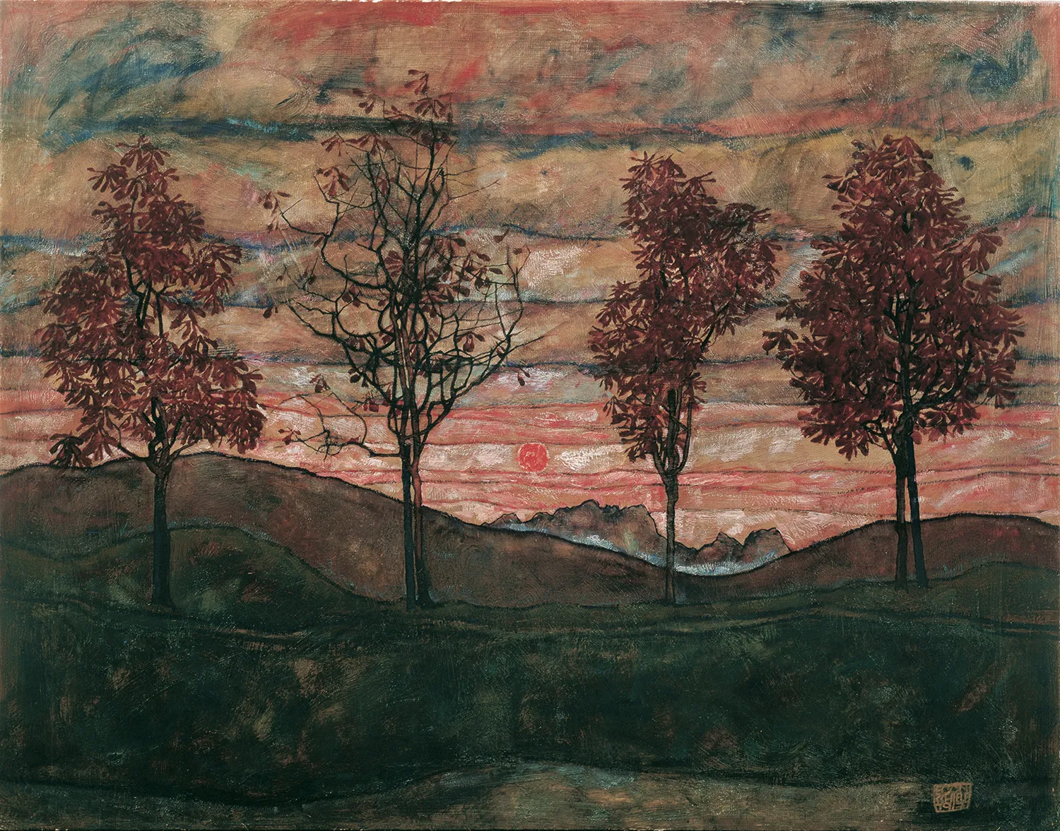 Egon Schiele - Four Trees - oil painting reproduction for the living room - on canvas