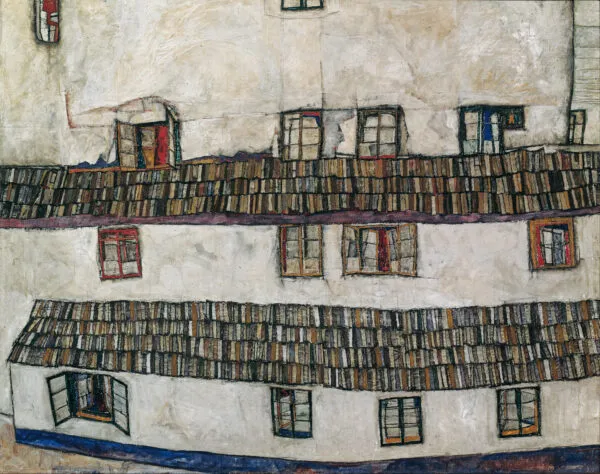 Egon Schiele - Hišna stena (Okna) - umetniška slika na platnu - ročno slikana reprodukcija
