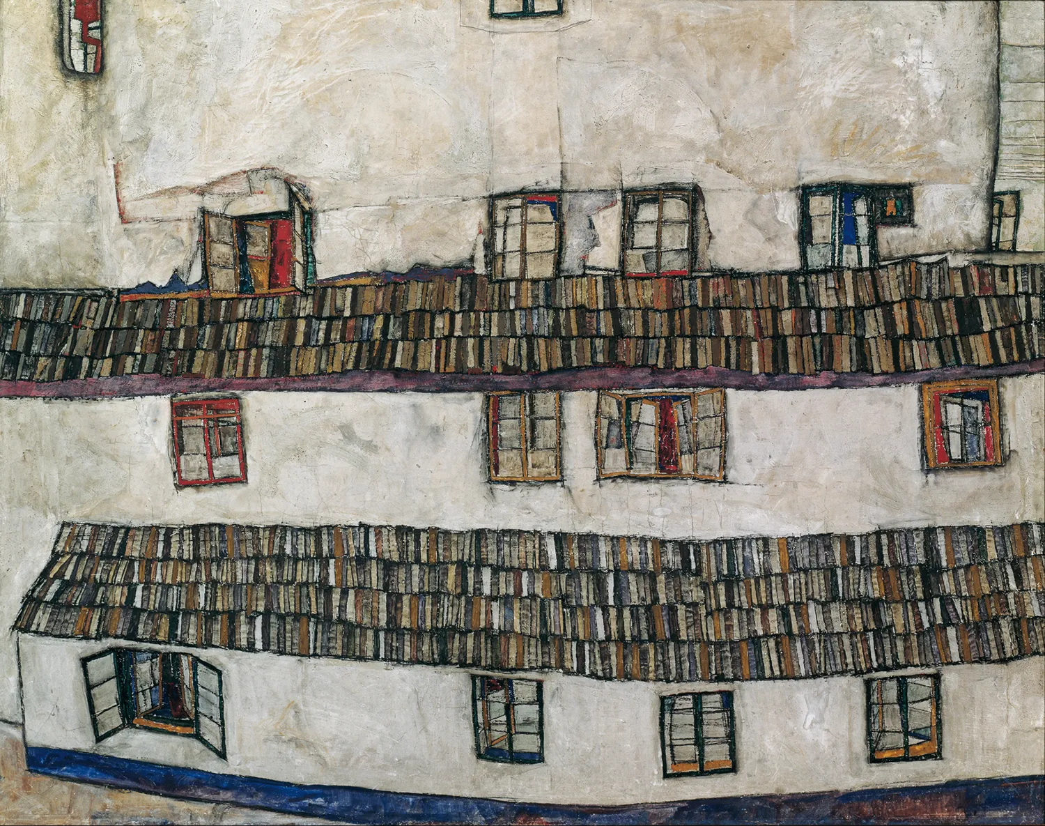 Egon Schiele - House Wall (Windows) - oil painting reproduction for the living room - on canvas