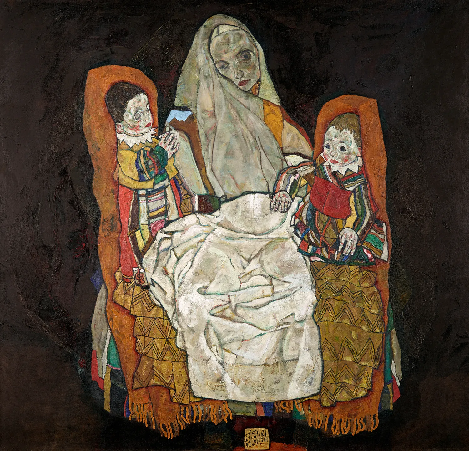 Egon Schiele - Madre con due bambini III - quadro su tela dipinto a mano - riproduzione