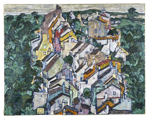 Egon Schiele - Mesto med zelenjem (Staro mesto III) - ročno slikana umetniška slika - olje na platnu