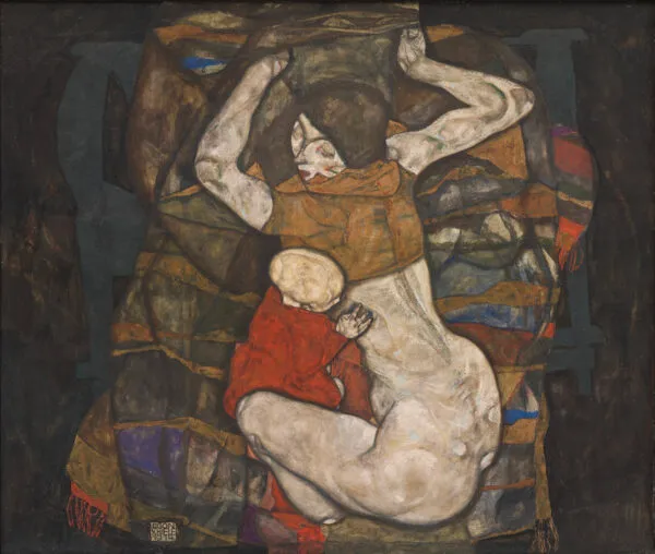 Egon Schiele - Mlada mati - umetniška slika na platnu - ročno slikana reprodukcija