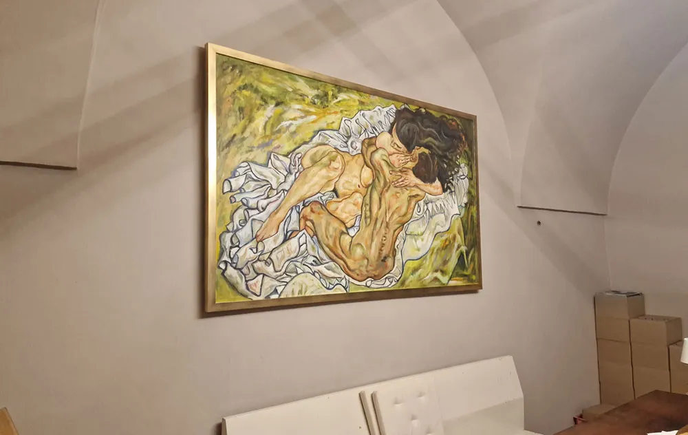 Egon Schiele - L'abbraccio - Amanti II (Die Umarmung) - quadro dipinto a mano - olio su tela