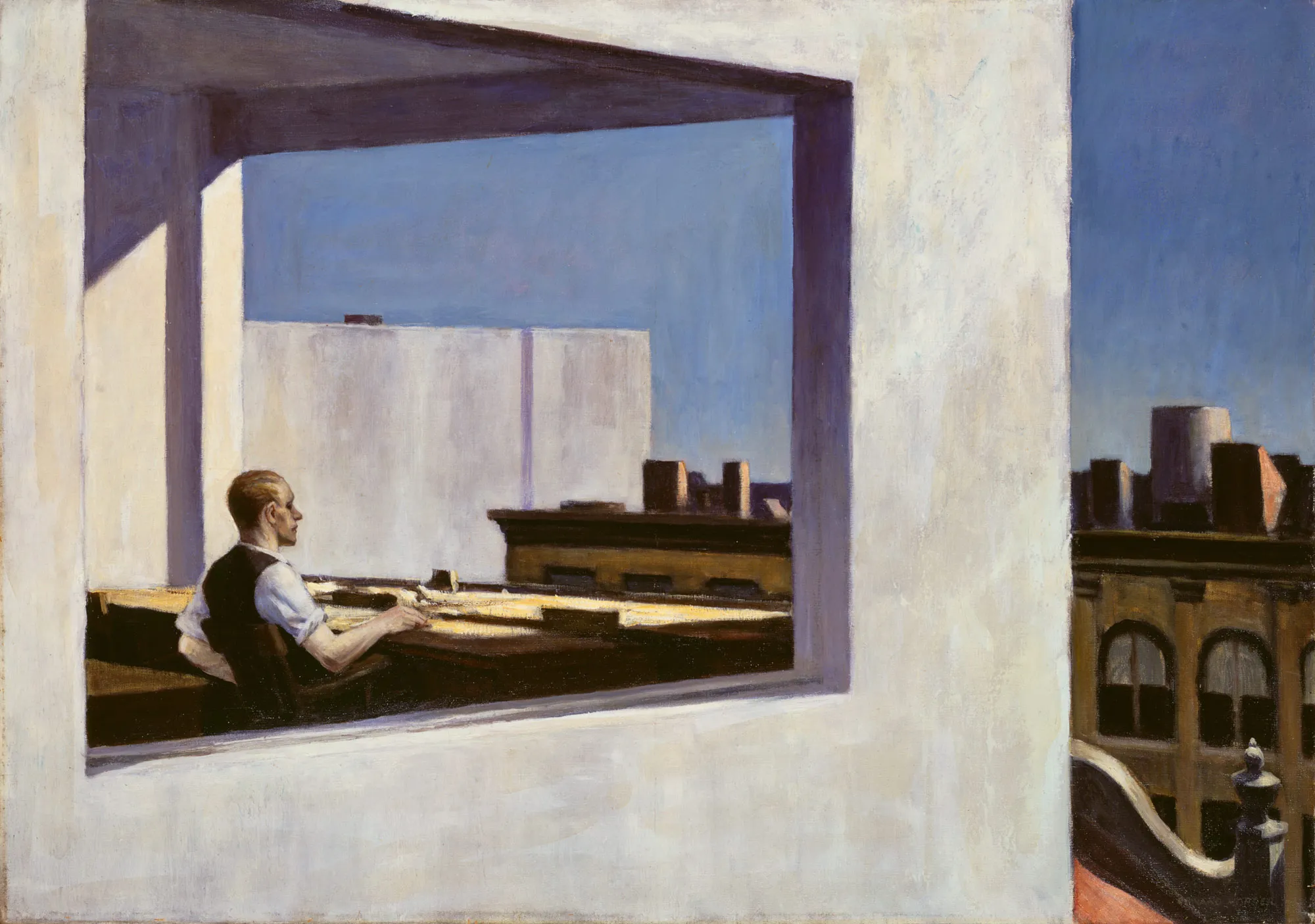 Edward Hopper - Ufficio in una piccola città - quadro su tela dipinto a mano - riproduzione