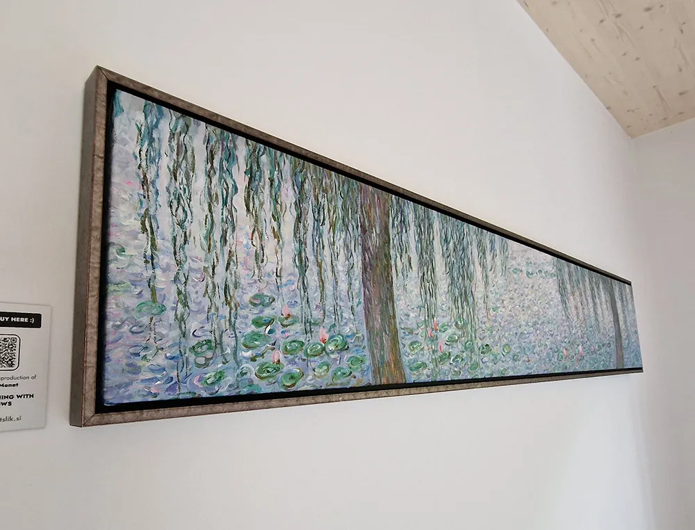 Claude Monet – The Water Lilies – Clear Morning with Willows Claude Monet - Lokvanjeve rože - Jasno jutro z vrbami - ročno slikana reprodukcija - olje na platnu
