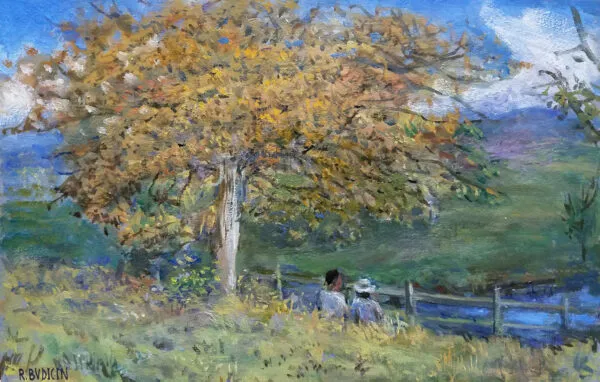 Roberto Budicin - Under the Oak Tree - ročno slikana umetniška slika - olje na platnu